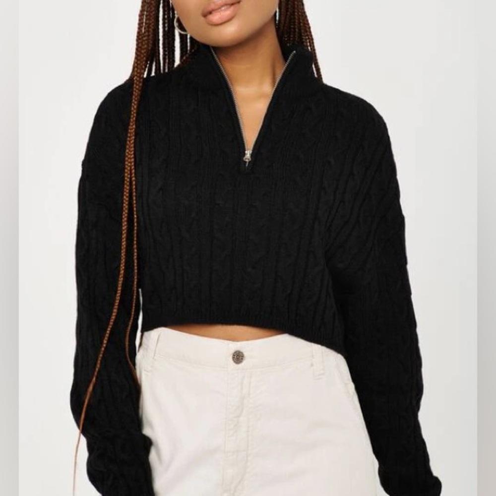 Cropped Knit Half-Zip Sweater